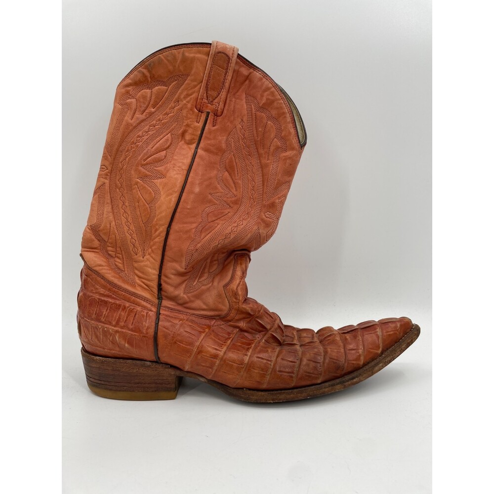 RUDEL Orange Brown Leather Gator Style Wester Cowboy Boots Size 10 EE